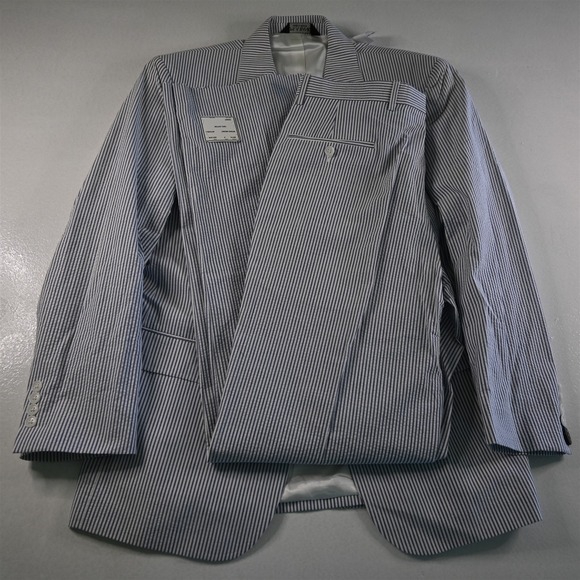 NEW Jos. A. Bank 40R 32x38 Blue White Stripe Seersucker Mitchell Mens Suit - Picture 1 of 12
